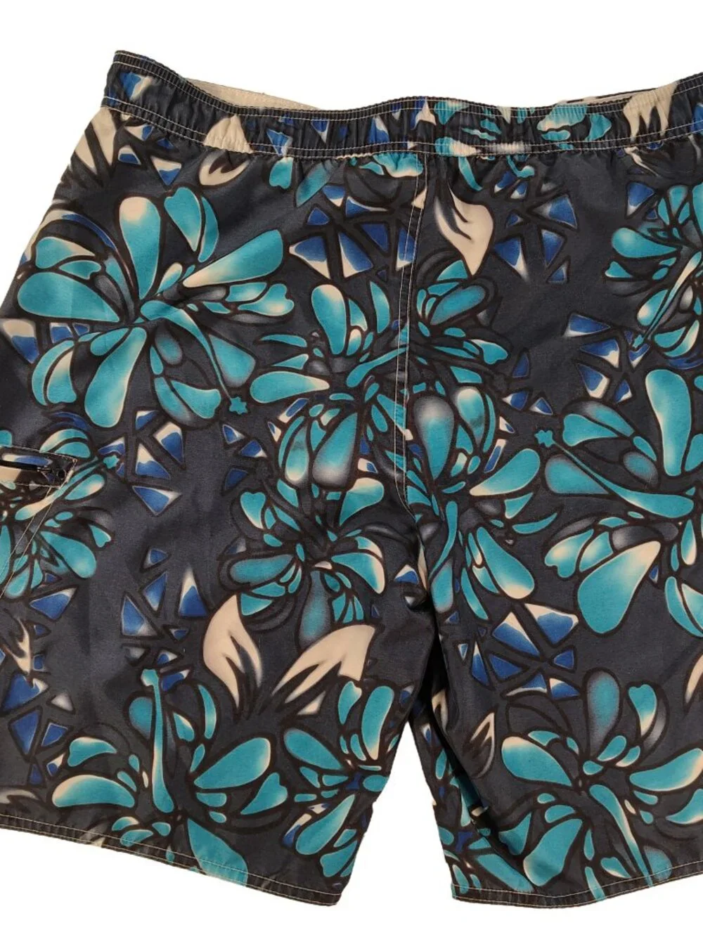 Men's Medium Blue Floral Themed Marlin Trading Company Drawstring Swimshorts